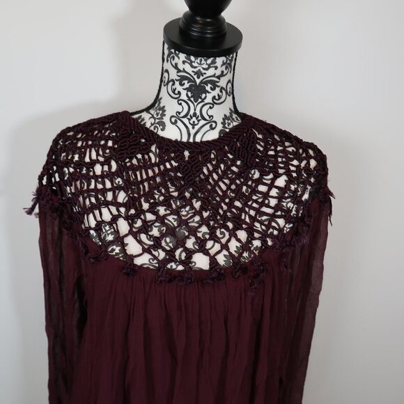 Free People Deep Purple Crochet Top Tunic/Dress M - Picture 6 of 12